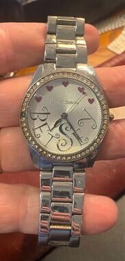 Women's 40mm Silver Tone Betsey Johnson Watch, Crystal Accents